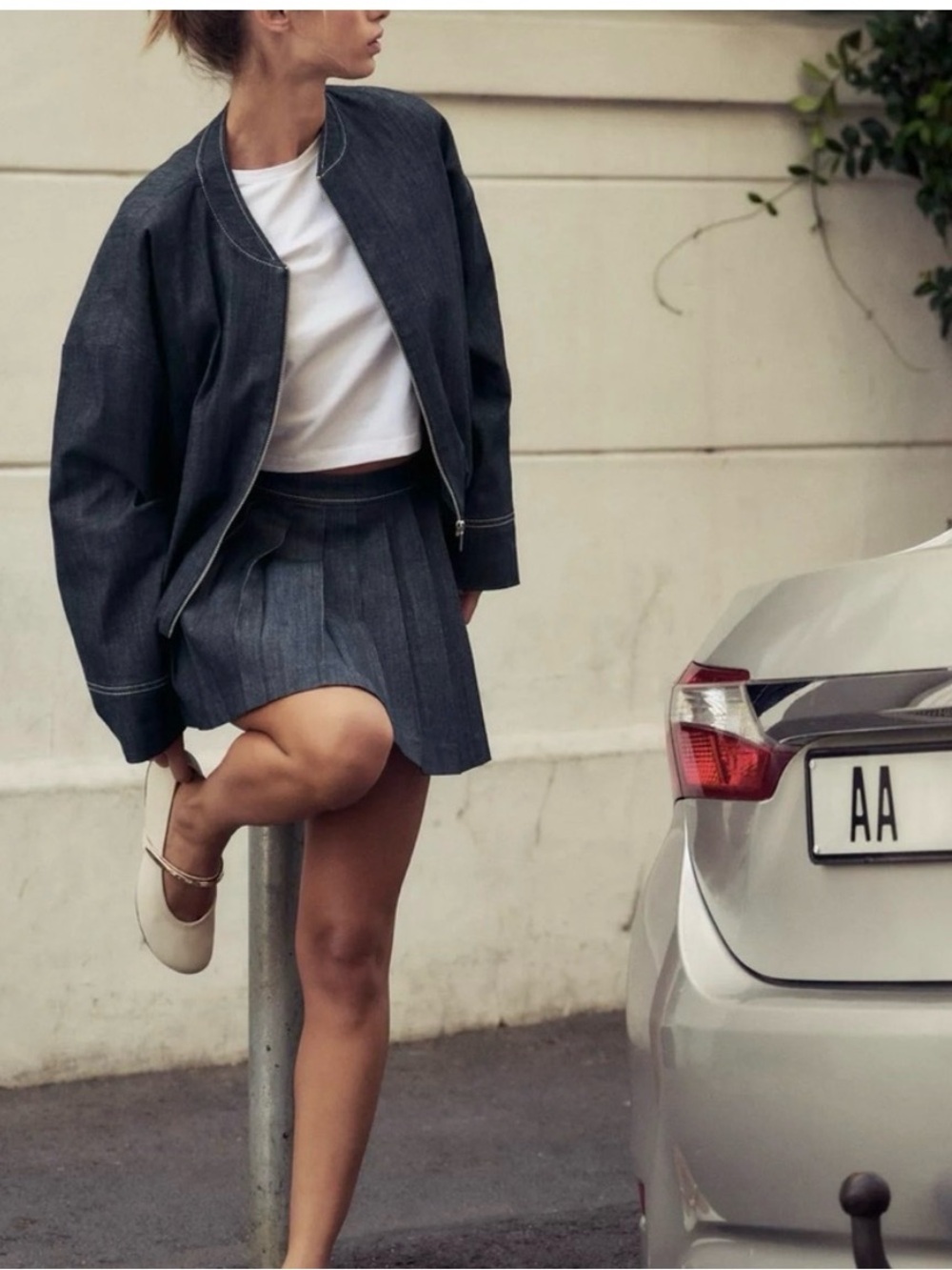 Zara Dark Denim Mini Skirt and Jacket Set - Blue